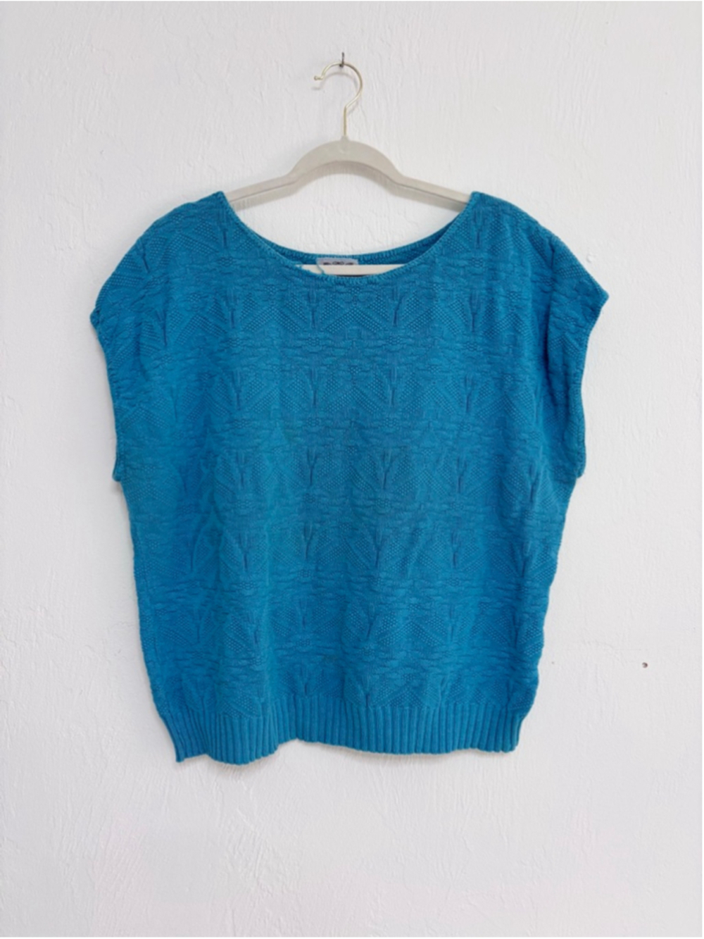 Women's Vintage NIKKI Blue SS Sweater Size L Knit Cotton Lightweight